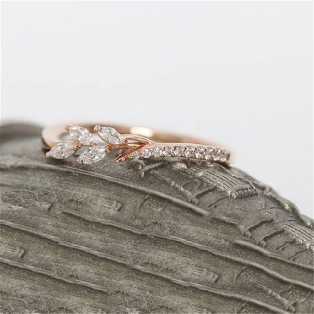 Rose Gold Dainty Marquise Leaf & Branch Ring - Picture 2 of 3